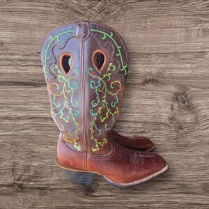 Twisted X Cowboy Boots Womens 9.5 B Brown Leather Embroidered Square Toe Western